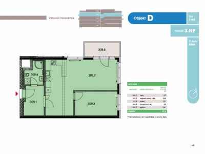 Byt 2+kk, 60.1 m2, Horoměřice, Projekt Višnovka - bytové domy 