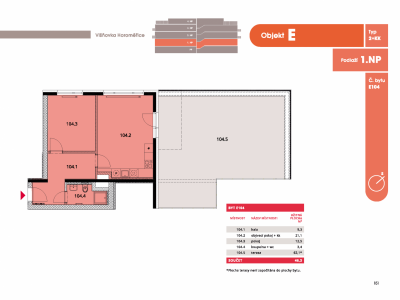 Byt 2+kk, 48.1 m2, Horoměřice, Projekt Višnovka - bytové domy