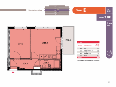 Byt 2+kk, 39.8 m2, Horoměřice, Projekt Višnovka - bytové domy