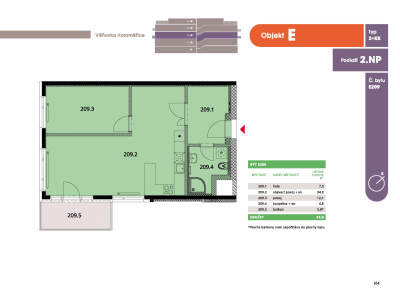 Byt 2+kk, 60.1 m2, Horoměřice, Projekt Višnovka - bytové domy