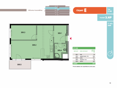 Byt 2+kk, 60.1 m2, Horoměřice, Projekt Višnovka - bytové domy