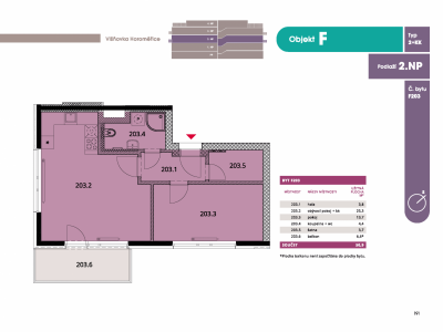 Byt 2+kk, 53.2 m2, Horoměřice, Projekt Višnovka - bytové domy