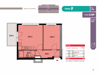 Byt 2+kk, 39.8 m2, Horoměřice, Projekt Višnovka - bytové domy