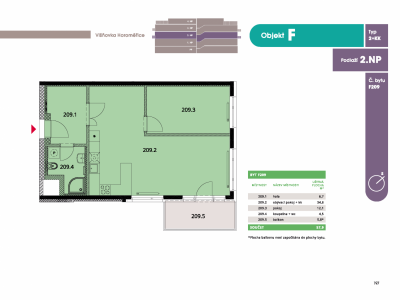 Byt 2+kk, 60.1 m2, Horoměřice, Projekt Višnovka - bytové domy